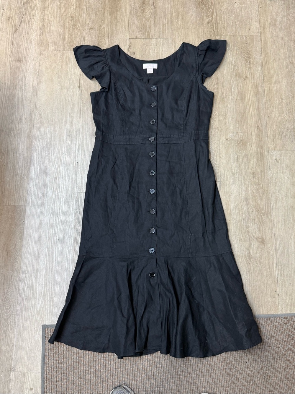 Rachel Parcell Dress Black Mauve Button Down Linen Blend Midi Sz L